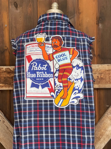 Pabst COOL BLUE Sleeveless Flannel- Navy